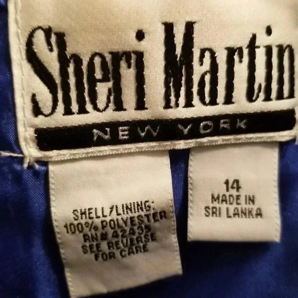 Sheri Martin Blue Empire Waist Sleeveless Shift Flowered Dress Sz 14 - Picture 3 of 5